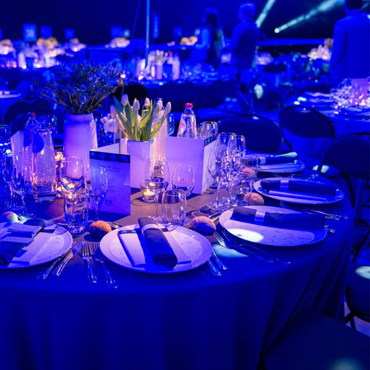 Reception table set up for an event in Monaco